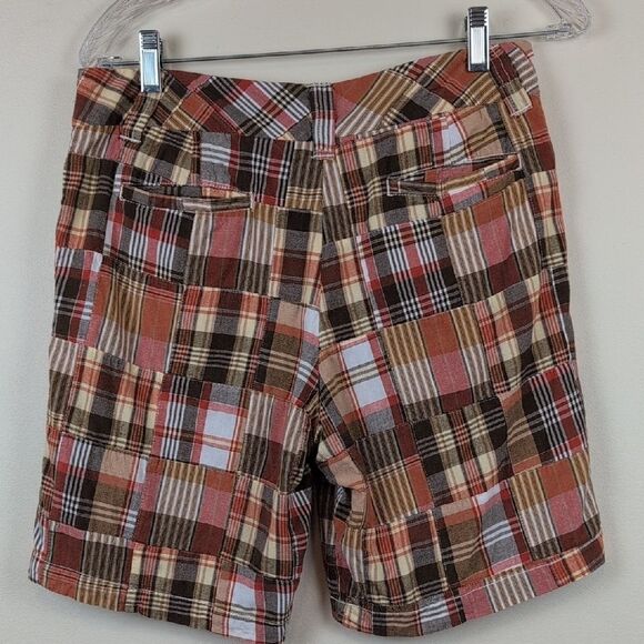 Larry Levine Cotton Brown & Rust Madras Plaid Patchwork Shorts Size 6 Preppy Y2K - Picture 8 of 10